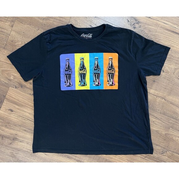 Vintage Retro Coca Cola 4 Glass Bottles Black Short Sleeve T Shirt Mens 2X - Picture 1 of 8
